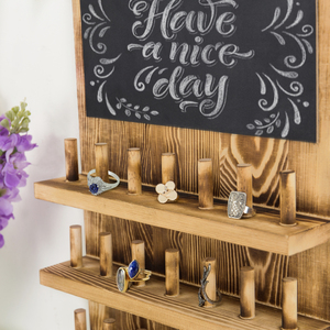 MyGift Rustic Wood 3-Tier Ring Display Rack with 21 Pegs and <b>Chalkboard</b> <b>Sign</b> Popular Pick for Jewelry Display Accessories - Product Image 3