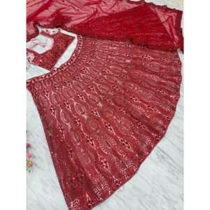 Heera Creation Designer, tendance, le plus beau lehenga choli rouge brodé au fil, taille 2XL, 1,5g - Product Image 4