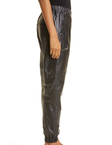Black PU Leather Breathable Cargo Joggers with Front Zipper Pockets Unisex Streetwear Tapered Fit Track Pants - Product Image 2