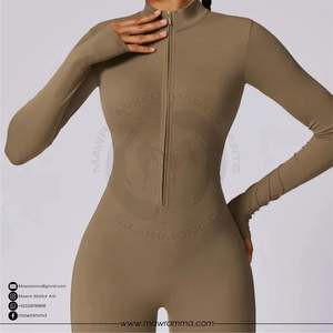 Custom Backless Yoga Jumpsuit Breathable One Piece Fitness Bodysuit Front Zip Workout <b>Romper</b> Naked Feel Winter Sports Wear - Product Image 4