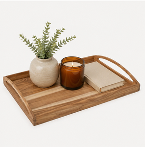 Handcrafted Premium Teak Wood Serving <b>Tray</b> With Built-in Handles Large Rectangular Decorative Platter For <b>Breakfast</b> Coffee Table - Product Image 6