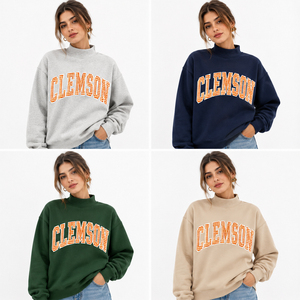 Clemson Embroidered <b>Mock</b> <b>Neck</b> Sweatshirt Personalized College Pullover Custom Slogan Turtleneck Style Sweater Game Day Shirt - Product Image 6