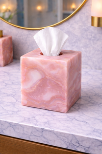 Ensemble d'accessoires de salle de bain en agate rose de luxe 5 pièces : distributeur de savon, boîte à mouchoirs, plateau, porte-brosse à dents, porte-savon - Product Image 3