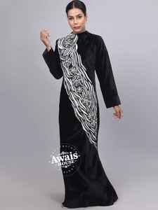 Ensemble 2 pièces de luxe AWAIS HOUSE pour femmes musulmanes, robe longue en velours uni perlé, lavable, coupe trapèze simple, vente en gros - Product Image 2