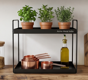 2 Tier Black Metal Iron Mesh Wire <b>Rack</b> Folding <b>Storage</b> Shelf Holder Modern Minimalist Style for <b>Kitchen</b> Cabinet and Home Garden - Product Image 4