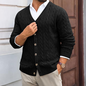 Men's Wool V-Neck <b>Cardigan</b> Full Sleeve Thick Knit Button Closure Autumn Solid Color Anti-Pilling Sweater - Product Image 2