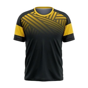 T-shirt sportif à manches courtes pour homme, bleu et jaune, col rond, séchage rapide, coupe classique, en polyester tricoté - Product Image 2