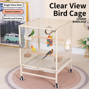 Jaula Grande con Ruedas para Pájaros, con Frente de Vidrio Transparente, Casa de Metal para Loros, para Calopsitas, Periquitos, Perros de Amor, Conures - Product Image 2