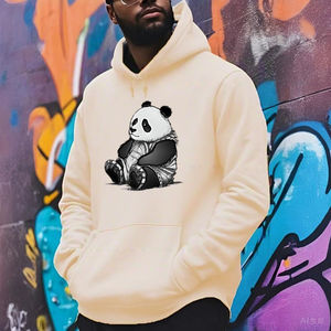 Sudadera con Capucha Roja para Hombre con Estampado de Panda, Bolsillo Delantero, Estilo Casual para Otoño, Transpirable, Corte Regular, 100% Algodón Tejido - Product Image 6