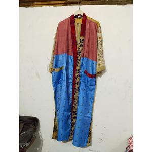 Robe Kimono Maxi Vintage en Soie Recyclée pour Femme, Élégante, Patchwork, Col en V, Cordon de Serrage, Respirante, Séchage Rapide, Idéale pour l'Été - Product Image 2