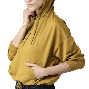 Sudadera con Capucha para Mujer, Color Sólido, 100% Algodón Tejido, Informal, para Invierno, con Bolsillos, Cintura con Cordón, Ecológica y Transpirable - Product Image 5