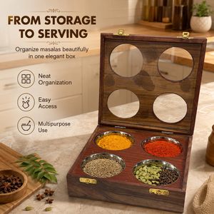 Caja de madera para refrigerios con cuatro compartimentos, diseño tallado, regalo tradicional para boda - Product Image 5