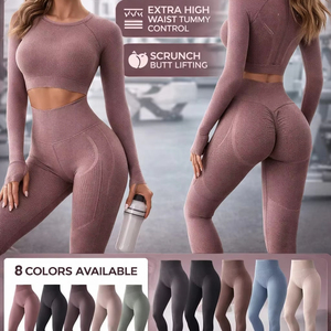 Conjunto Deportivo Casual para Mujer, de Yoga, Color Sólido, Secado Rápido, Transpirable, para Gimnasio y Running, Top de Manga Larga y Pantalones Cortos - Product Image 2