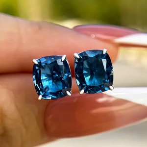 Trendy 925 Moissanite Noble Cushion Cut Montana <b>Blue</b> Sapphire <b>Earrings</b> Cushion Cut White Gold Plated <b>Earrings</b> for Women's - Product Image 1