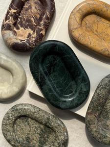 Plateau de service décoratif en pierre naturelle de marbre vert de forme ovale, décoration de luxe pour la maison, cuisine moderne, salle à manger - Product Image 2