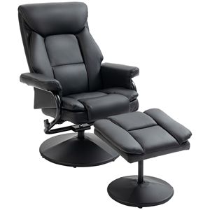 Poltrona Reclinabile Elettrica e Manuale con Poggiapiedi, Girevole a 360°, Schienale Regolabile, in Ecopelle Nera per Arredamento Soggiorno - Product Image 1