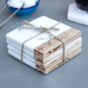 Handmade <b>White</b> Marble Wood <b>Coasters</b> Set Durable Absorbent Modern Luxury Design 400mm Diameter 10mm Thick for Restaurant Hotel - Product Image 5