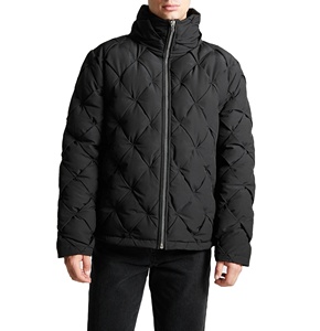 Veste matelassée en toile enduite noire pour homme, col montant, fermeture éclair, imperméable, coupe-vent, en nylon, vêtement d'extérieur décontracté d'hiver, à capuche - Product Image 5