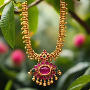 Matte Gold Polish Necklace Set with Golden Gungurus - Product Image 3