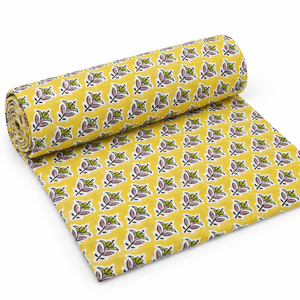 Tissu en voile de coton peigné léger imprimé à la main par blocs, motif floral, 60S60S 90 GSM, multi-usages, largeur 43/44 pouces, jaune bleu, de Pinksa - Product Image 6