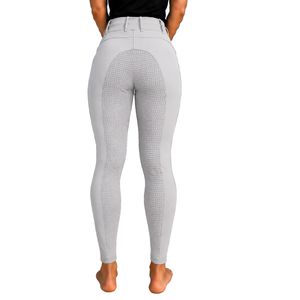 Leggings d'équitation taille haute gris clair pour femmes, extensibles, en tissu texturé avec poches avant - Product Image 2