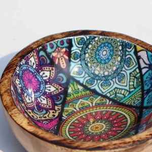 Bol à salade artisanal le plus vendu, en émail imprimé, bois d'acacia, céramique, porcelaine, forme personnalisable pour logo, idéal pour les fêtes - Product Image 4