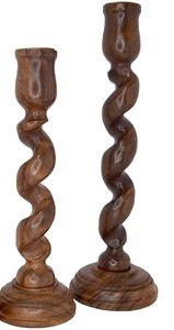 Handcrafted Twisted Wooden <b>Candle</b> Holder Set Rustic Spiral Design Decorative <b>Taper</b> <b>Candle</b> Stand Home Decor - Product Image 4