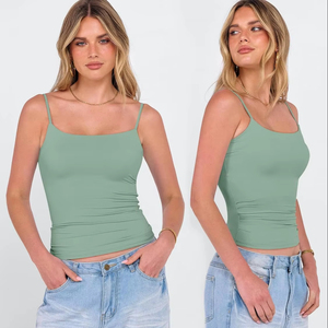 Top Camisero Básico de Moda para Mujer, Acanalado, de Algodón Elástico, Ajustado, Sin Mangas, Suave, Transpirable, Ligero, Informal, para Verano - Product Image 1