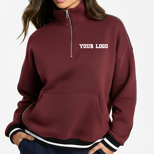 Sweat-shirt pour femme personnalisé OEM/ODM en coton 1005, 280 GSM, fermeture éclair quart, couleur unie, épaules tombantes, sweat-shirt lourd - Product Image 1