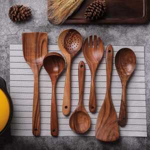 Premium Handcrafted Wooden Utensil <b>Set</b> 7-Piece Professional Teak Wood Kitchen Spatula and Pasta Server Collection - Product Image 2