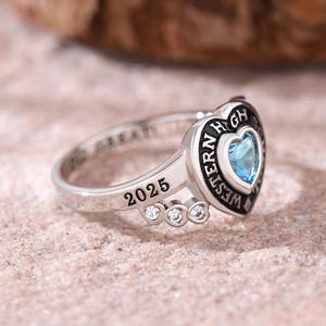 Anillo de Graduación Universitario Personalizado BOJ School Ring 058, Anillo de Colegio Secundario para Ella, con Piedra de Nacimiento, Plata 925, ¡Oferta! - Product Image 2