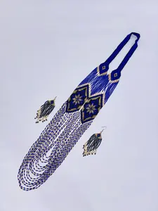 Ensemble collier et boucles d'oreilles tendance et unique en perles de rocaille style bohème : Bijoux tribaux de style américain pour mariage, cadeau, anniversaire, fête - Product Image 5