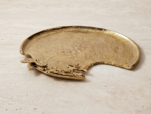 Luxury Artistic Cutout Rim Round <b>Gold</b> Metal Serving <b>Tray</b> Textured Platter <b>Coffee</b> <b>Table</b> Centerpiece Dish For Living Room Decor - Product Image 1