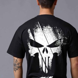 Camiseta Negra de Manga Corta para Hombre, con Patrón Geométrico Blanco, Cuello Redondo, Estilo Urbano, Talla Grande, Antiarrugas, Transpirable, de Algodón Ecológico - Product Image 2