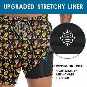 Shorts de bain décontractés pour hommes à imprimé Jour des Morts, séchage rapide, taille à cordon de serrage, vente en gros - Product Image 4