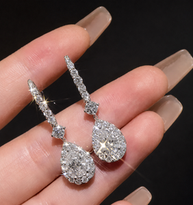 925 Moissanite Elegant Pear Cut Women's <b>Dangle</b> <b>Earrings</b> In Sterling <b>Silver</b> 18K White Gold Plated Diamond <b>Earrings</b> for Women's - Product Image 5