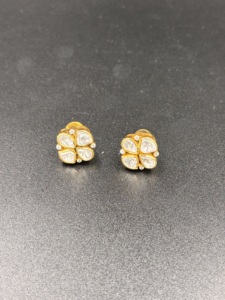Gold Plated <b>Stud</b> Earrings Flower Shape polki <b>studs</b> handmade jewelry party wear - Product Image 2