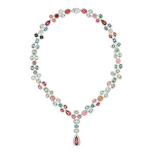 Collier de luxe en platine pour femme avec diamants fantaisie taille poire, bijoux de mariage - Product Image 1