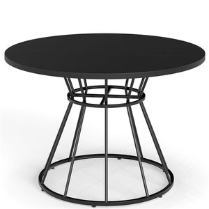 Table à manger ronde noire de 47 po pour 4 à 6 personnes, base en métal en forme de sablier durable et stable avec plateau incurvé, montage facile - Product Image 4