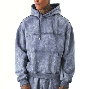 Ensemble de survêtement décontracté pour homme coupe régulière 2026, en tissu épais, uni, délavé à l'acide, personnalisable, deux pièces (hoodie et pantalon), écologique - Product Image 3