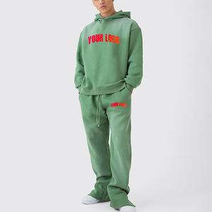 Conjunto Deportivo Personalizado con Logotipo, Impresión DTG, Lavado Ácido, Sudadera con Capucha y Pantalones Deportivos de Pierna Recta y Corte Acampanado para Hombre - Product Image 1