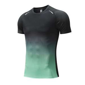 เสื้อรัดรูปแขนสั้นผู้ชายสีเขียวทะเลไล่เฉดสี ปรับแต่งได้ ระบายอากาศได้ดี แห้งเร็ว ผลิตจากผ้าสแปนเด็กซ์ สำหรับเล่นกีฬา ขายส่ง - Product Image 1