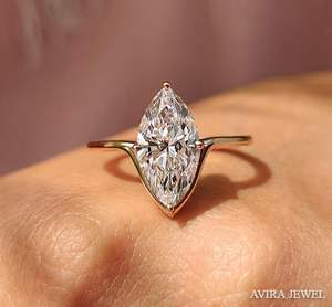 Anillo de Compromiso con Diamante Cultivado en Laboratorio de 1ct para Mujer, Oro Sólido de 10k/14k/18k, Color EF, Corte Marquesa, Sin Níquel, Sin Plomo, Clásico Avira - Product Image 1