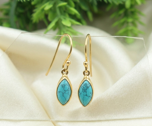 ต่างหูห้อยทรงมาร์คีส์สีเทอร์ควอยซ์ธรรมชาติ เงินแท้ 925 ทำมือ สไตล์โบโฮ ต่างหูระย้าสำหรับผู้หญิง ของขวัญ เครื่องประดับ รับผลิตแบบ OEM ODM - Product Image 3