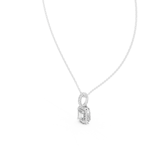 Colgante de Oro Blanco de 14K con Esmeralda de Lujo y Diamante Cultivado en Laboratorio con Corte Redondo y Halo para Mujer, Chapado en Rodio - Product Image 2