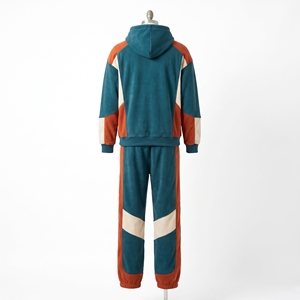 Ensemble de survêtement d'hiver pour homme, couleur unie, bleu sarcelle et orange, avec sweat à capuche zippé et pantalon large, style streetwear et sportswear, cool - Product Image 2