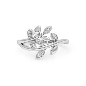 Anillo de Compromiso Romántico con Forma de Planta y Diamantes en Plata de Ley 925 para Mujer, Engaste Pavé, Corte Brillante Redondo - Product Image 5