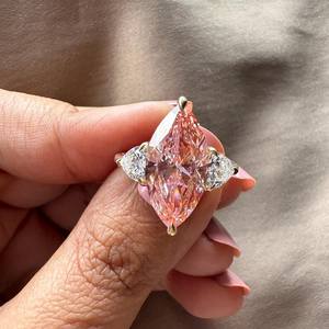 Anillo de cóctel exclusivo de moissanita rosa marquesa de color elegante para mujer, de plata 925 original, regalo de fiesta fino para chapado en oro - Product Image 2