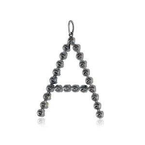 Pendentif initial A en argent 925 oxydé avec diamant Polki taille rose, bijoux fins en gros - Product Image 2