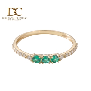 Luxury 14KT Solid Yellow Gold Lab Grown <b>Diamond</b> <b>Ring</b> With Colombian Emerald Minimalist Anniversary Fine Jewelry for Women - Product Image 1